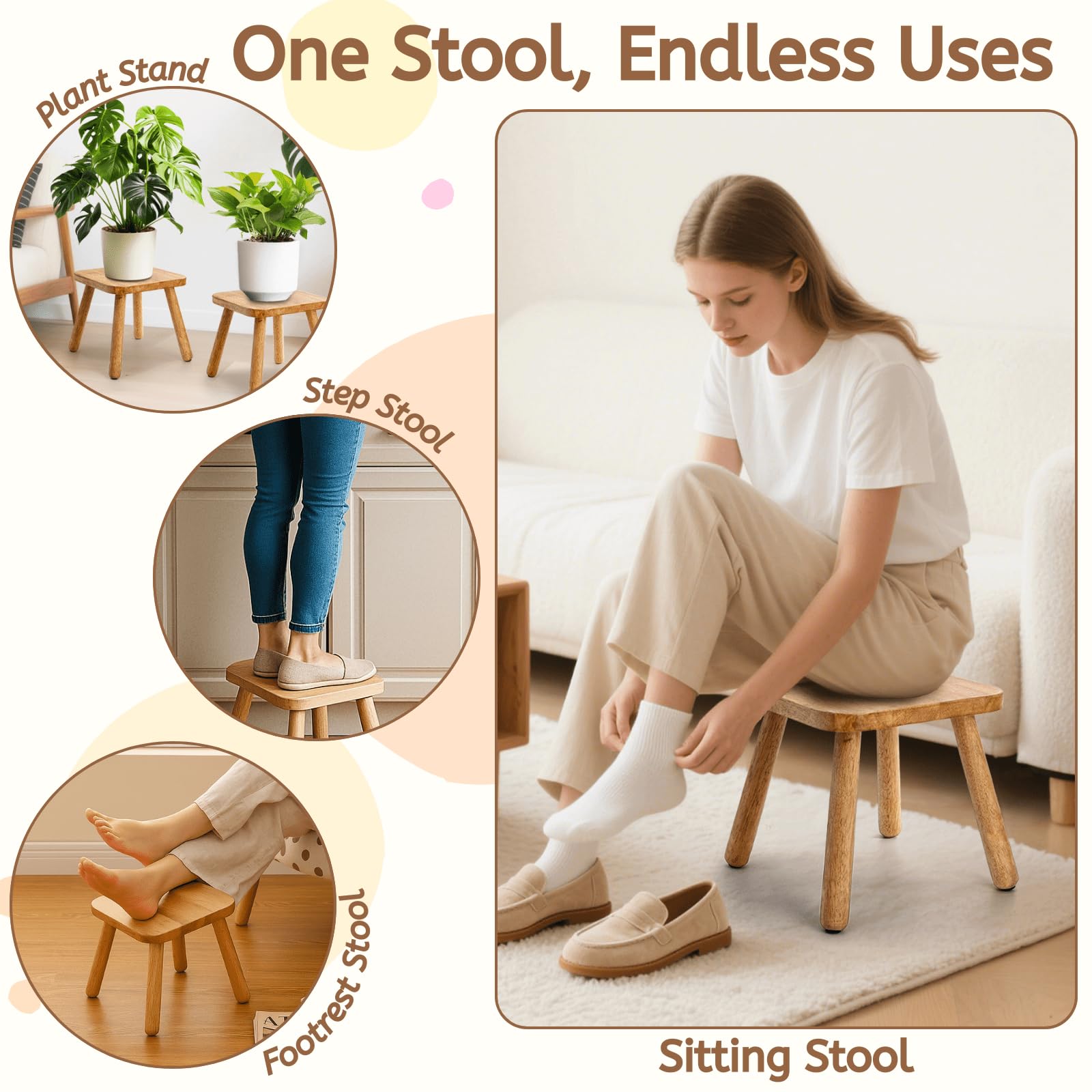 Youeon multi-purpose stool suitable for bathroom, kitchen, and bedroom.