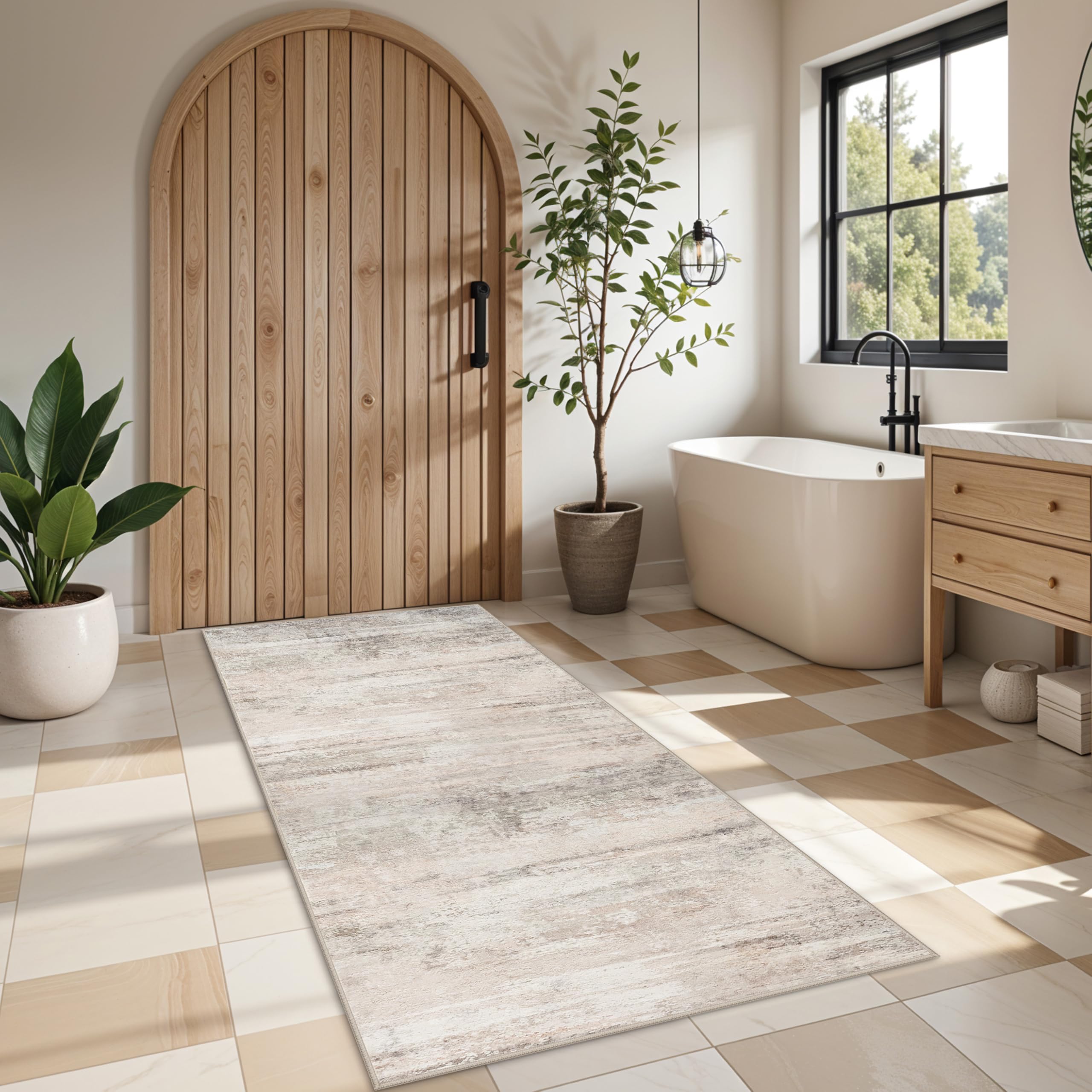 YOUFORTONG abstract kitchen runner 3x6 beige enhances hallway style with easy cleaning.