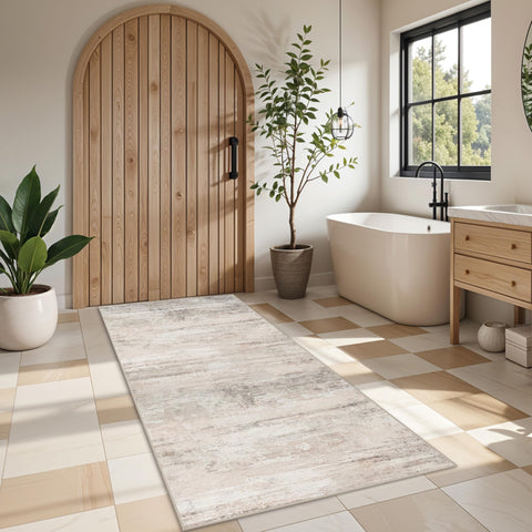 YOUFORTONG abstract kitchen runner 3x6 beige enhances hallway style with easy cleaning.