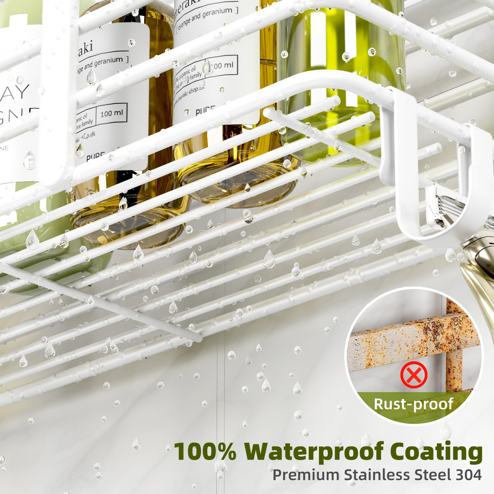 Yougai shower caddy adhesive mount demonstrates strong grip on smooth walls without drilling