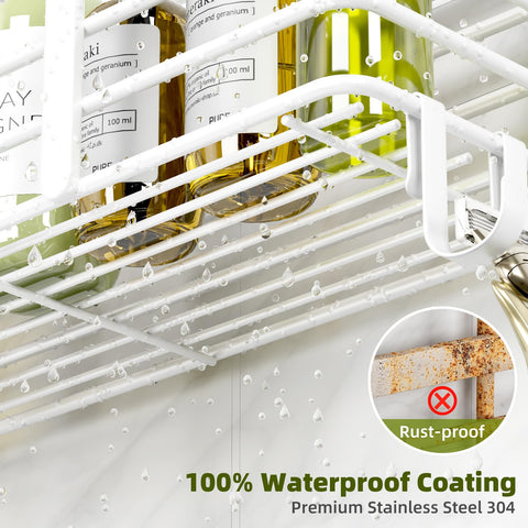 Yougai shower caddy adhesive mount demonstrates strong grip on smooth walls without drilling