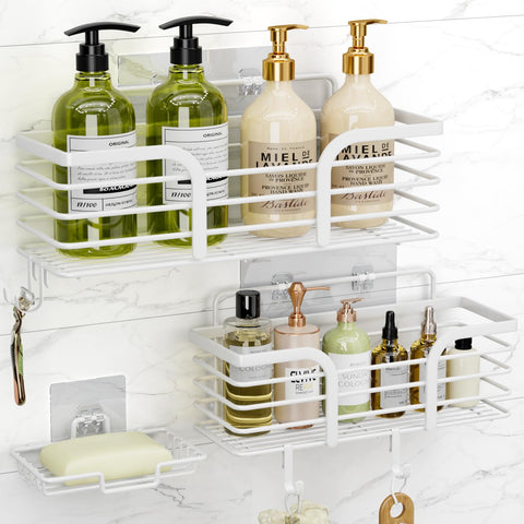 Yougai shower caddy front view highlights sleek stainless steel for a tidy bath