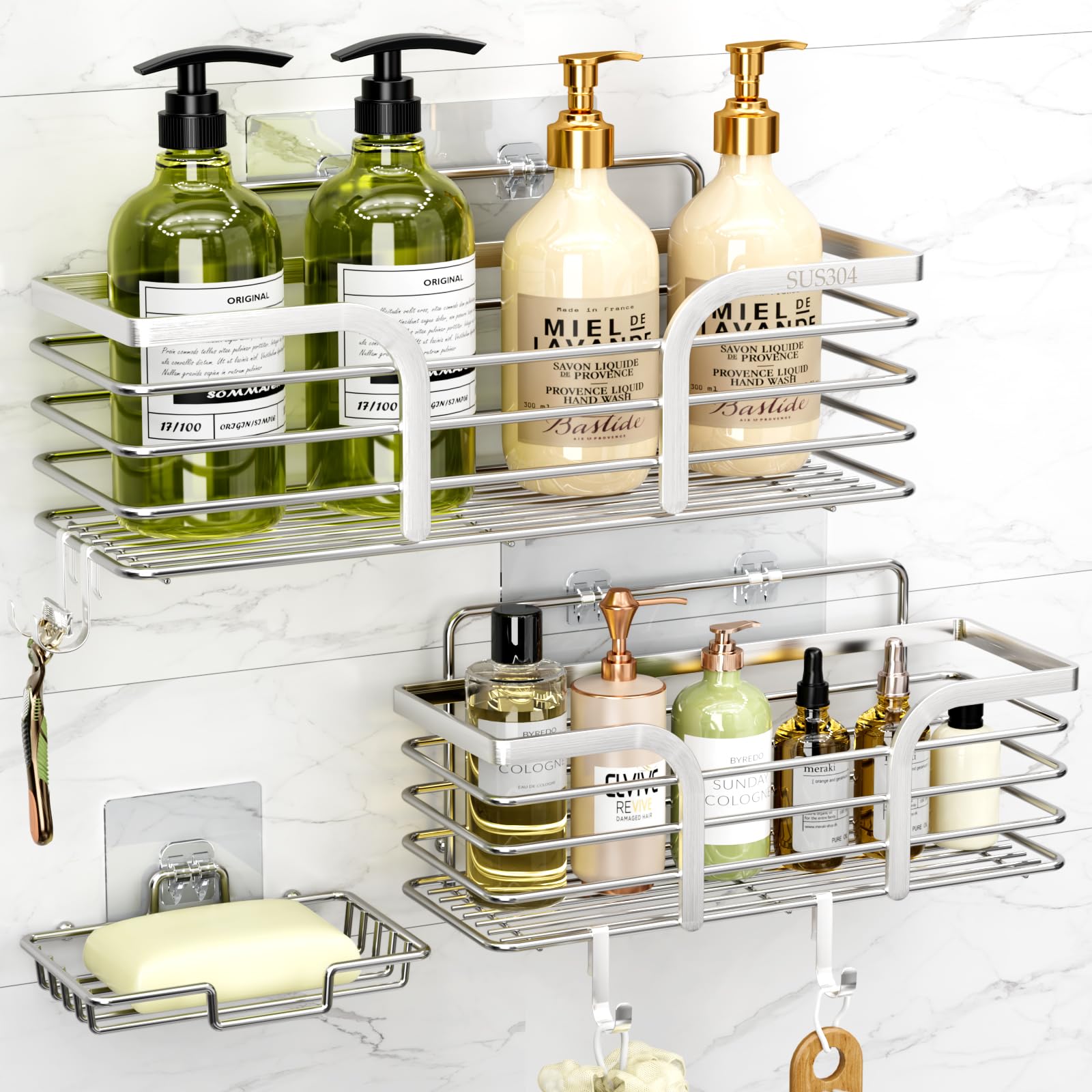 Yougai shower caddy main shelf shows durable stainless steel storage for a tidy bathroom.