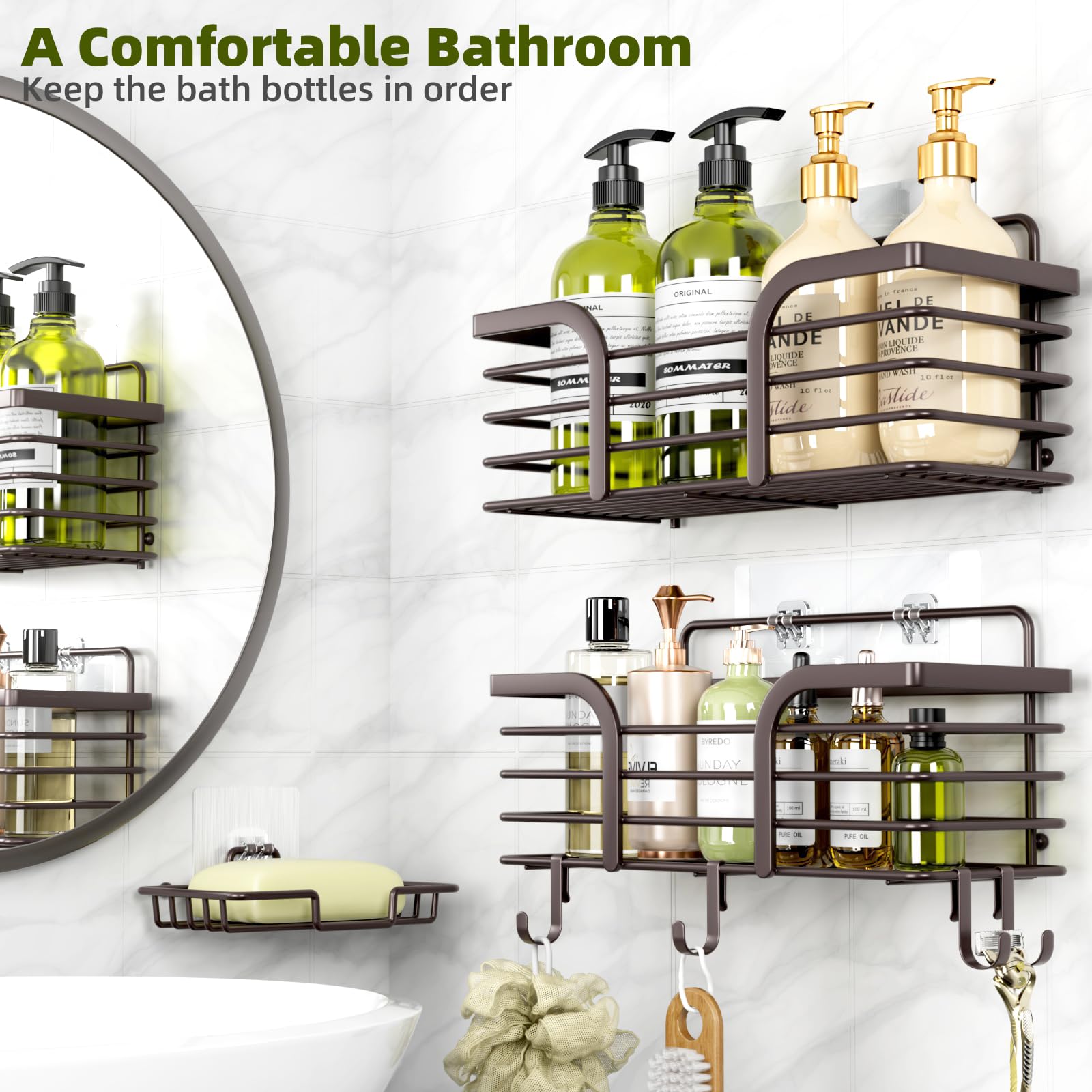 Yougai shower caddy soap holder brown provides easy soap access and drying.