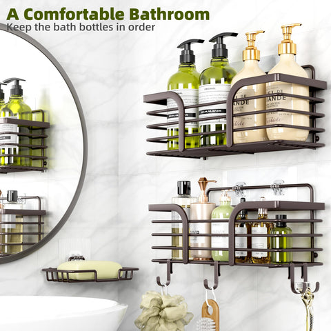 Yougai shower caddy soap holder brown provides easy soap access and drying.