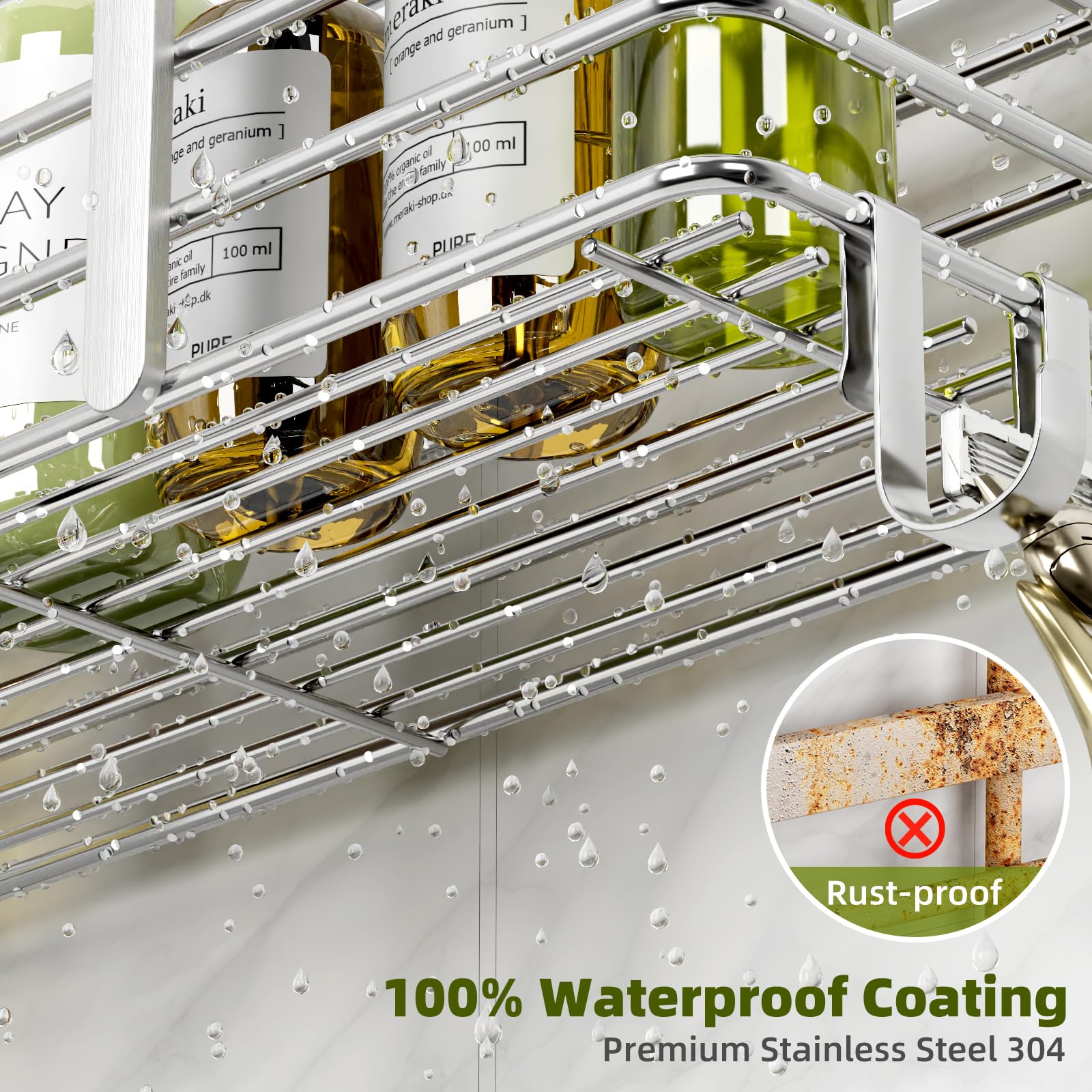 Yougai shower caddy strong adhesion up to 40 pounds keeps shelves secure.
