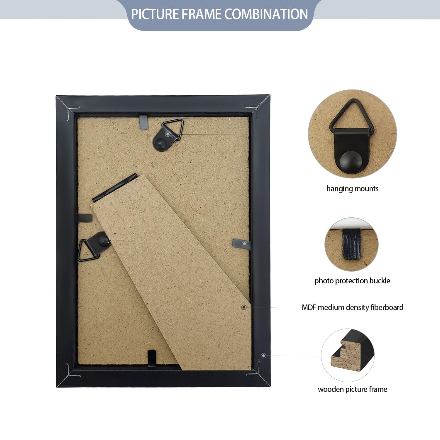 Front view of YOUKE OLA black 5x7 photo frame for minimalist display