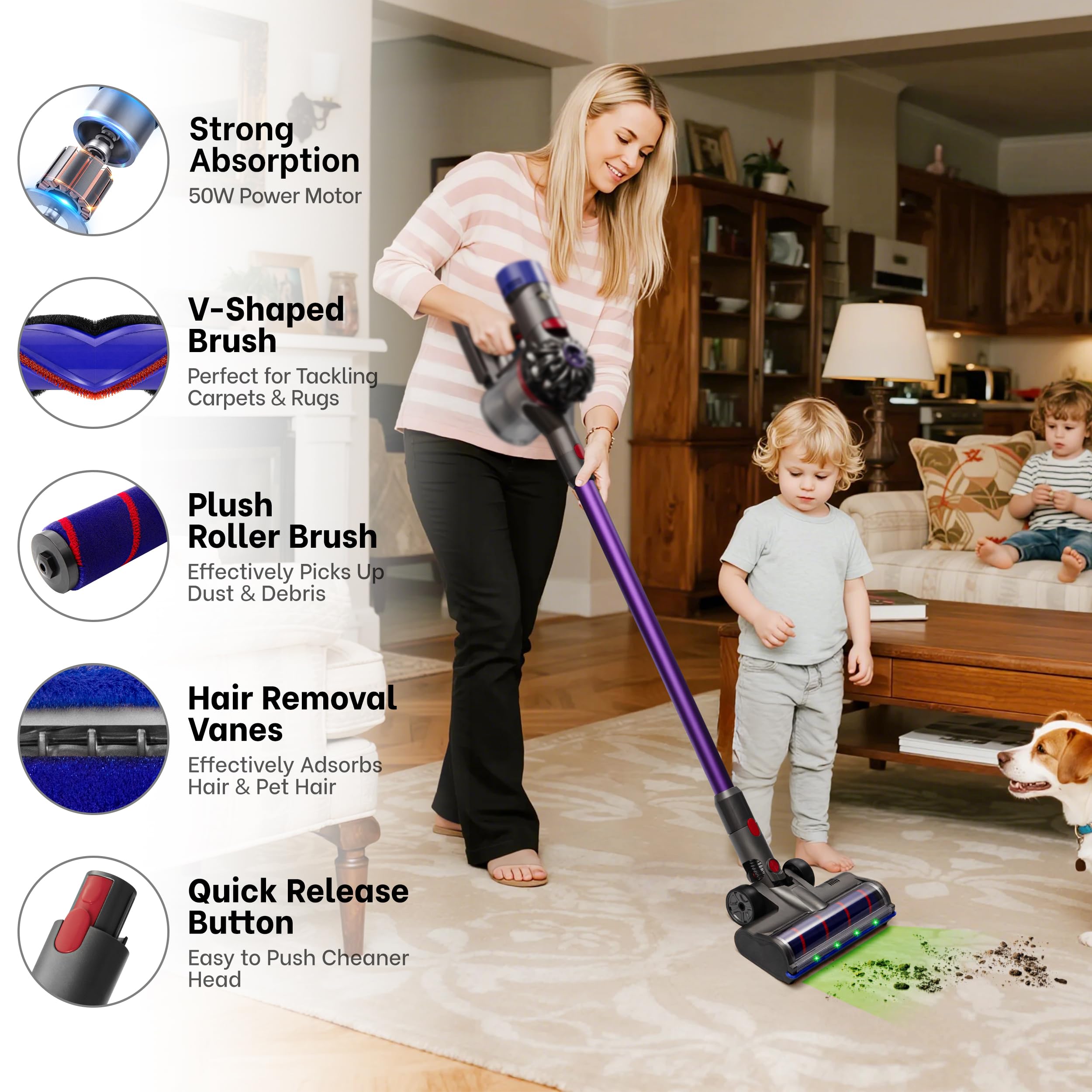 YOUNGOOD compatible with V7–V15 cordless vacuums.