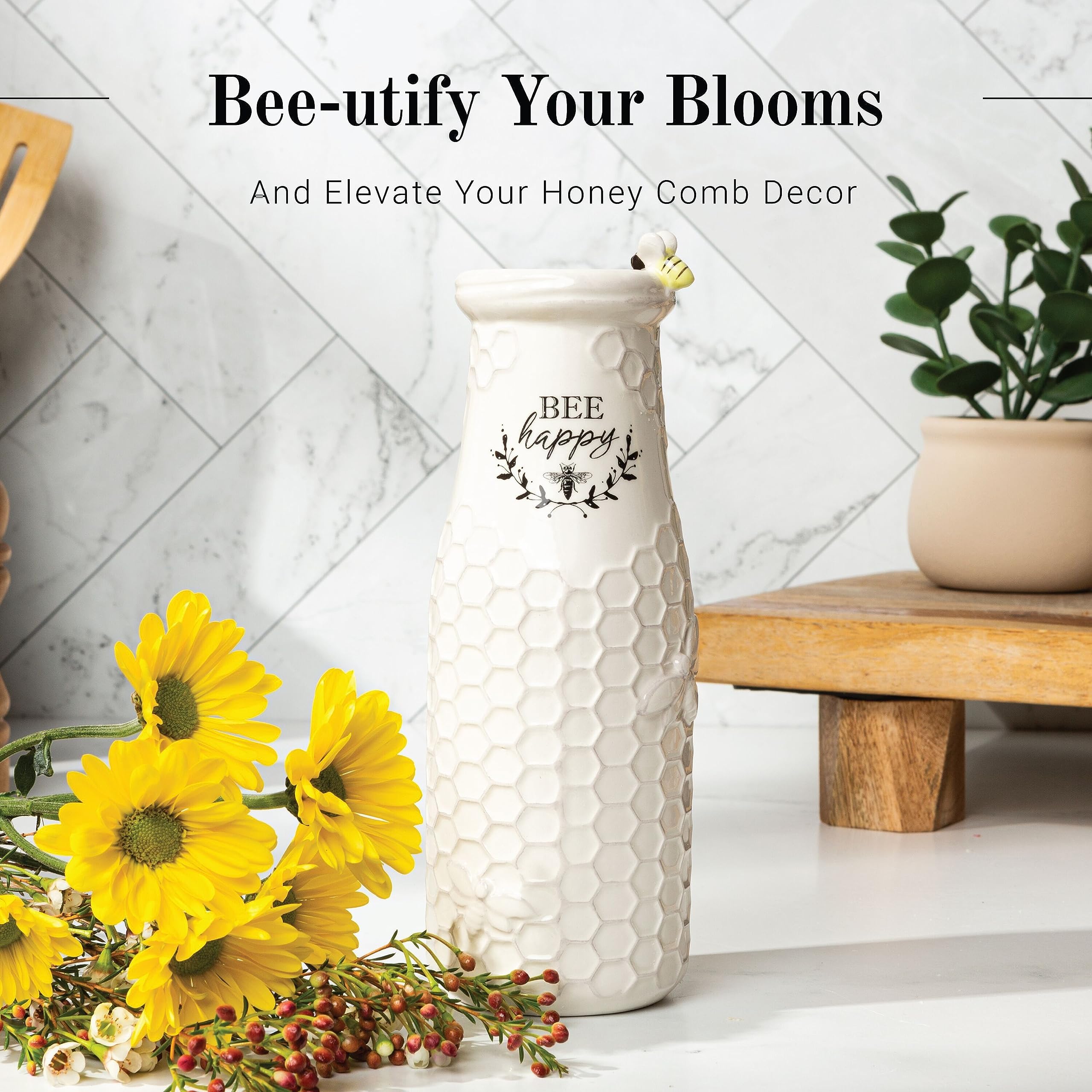 Young's Inc Bee Happy vase featuring bee details for charming home décor