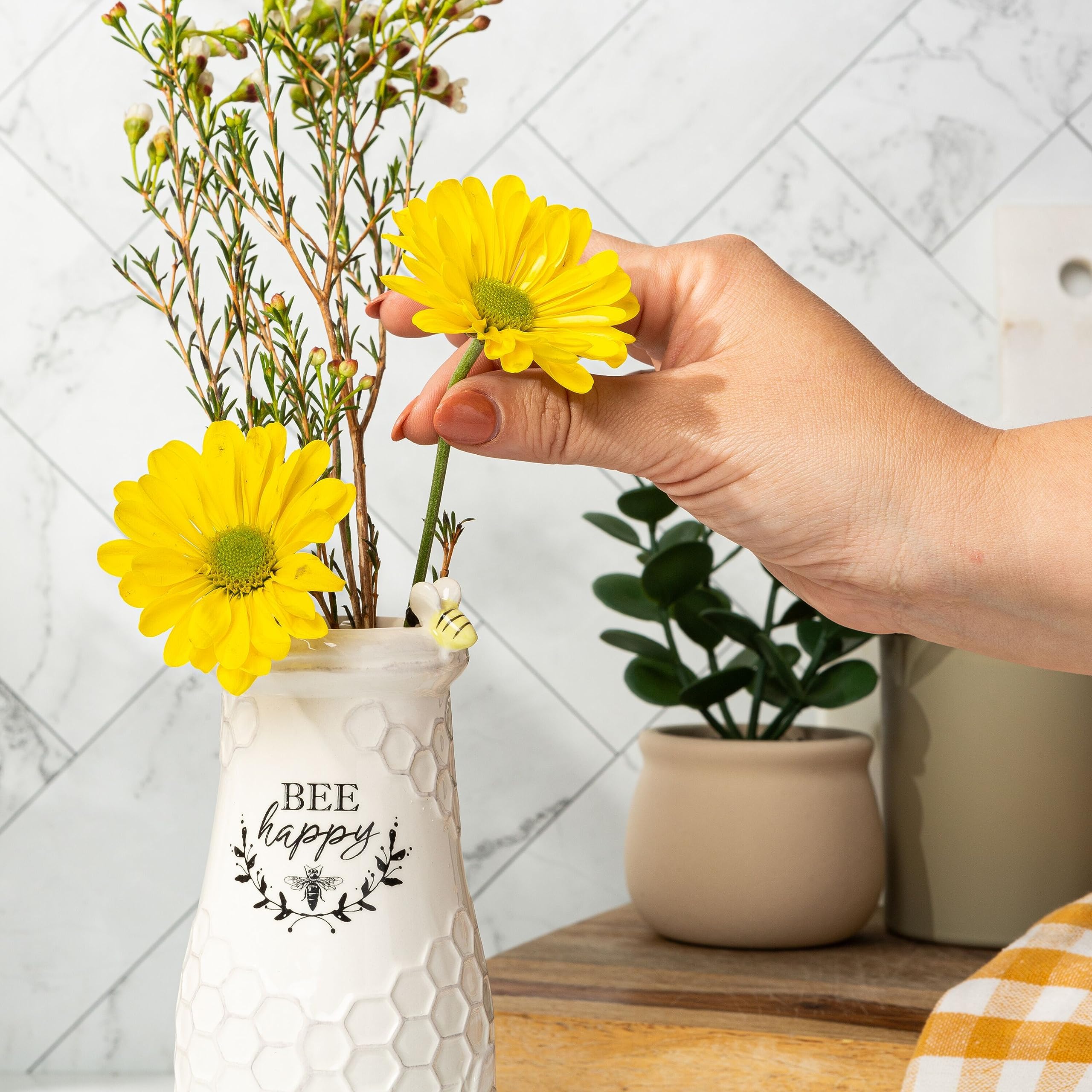 Young's Inc Bee Happy vase compact 3x3x8 inch silhouette shown