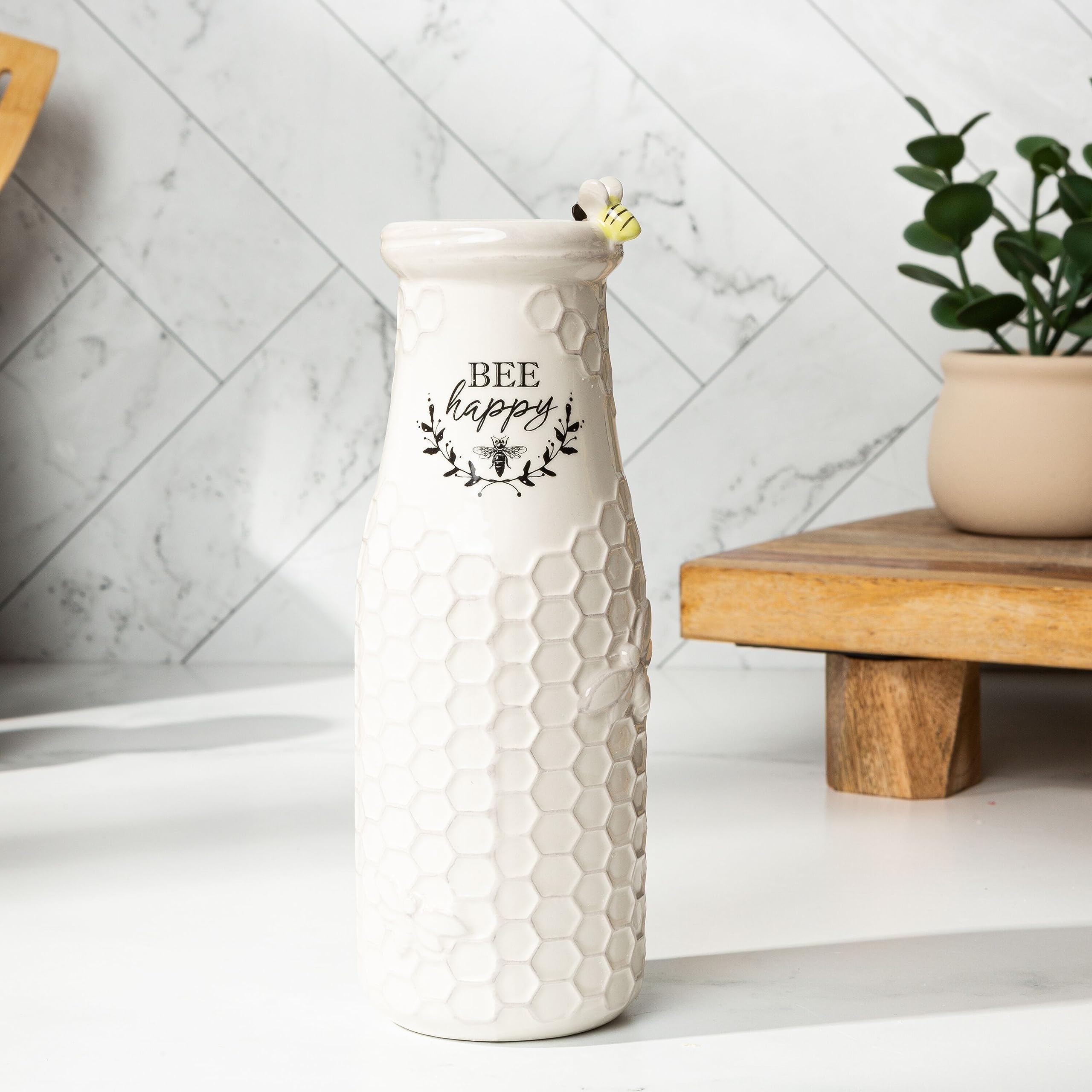 Young's Inc Bee Happy vase pairs with single stems for clean display