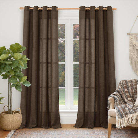 YoungsTex brown curtain panel front view with textured linen for a warm living room