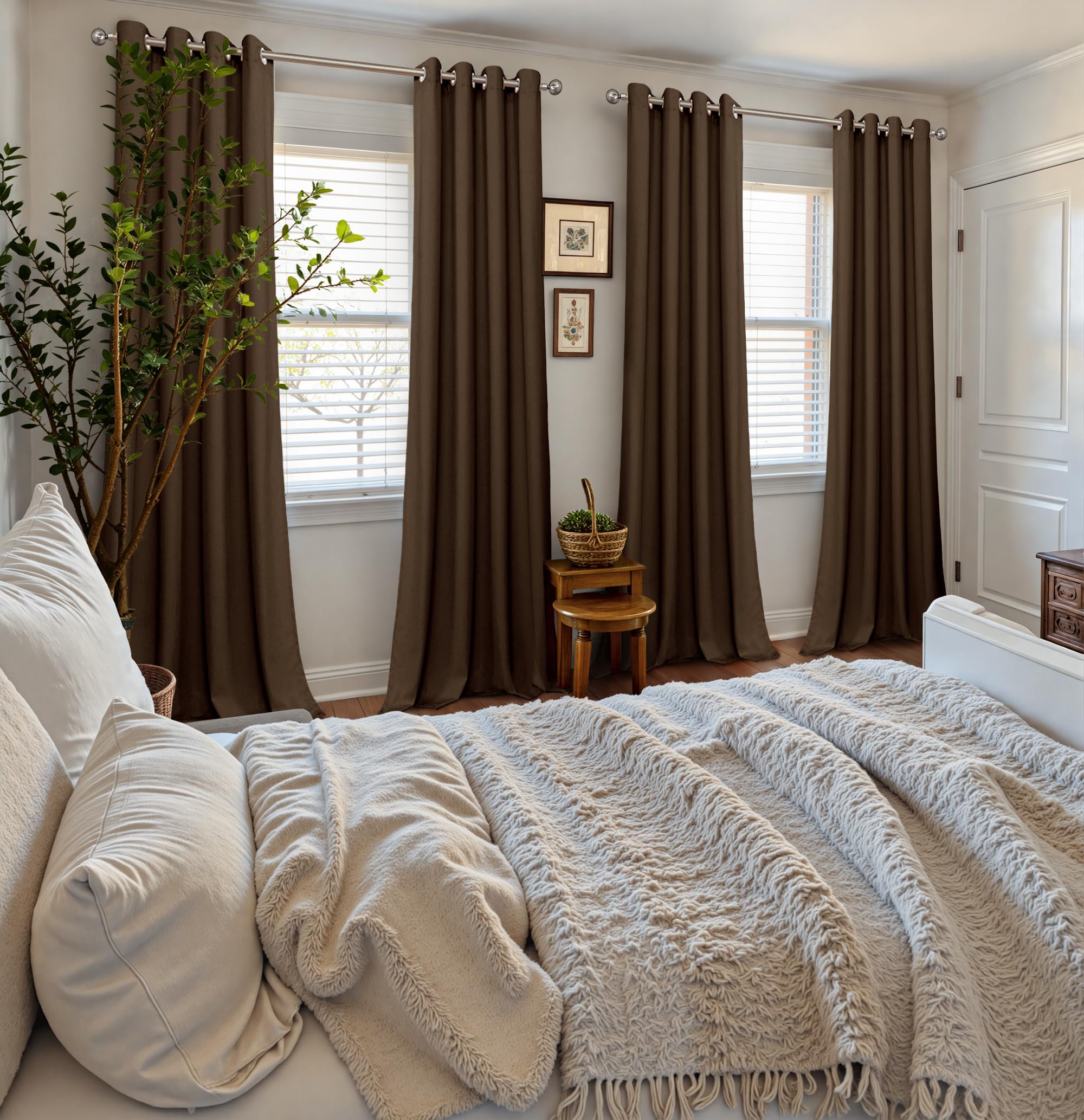 YoungsTex 84-inch brown velvet curtain panel enhances dining room elegance and warmth