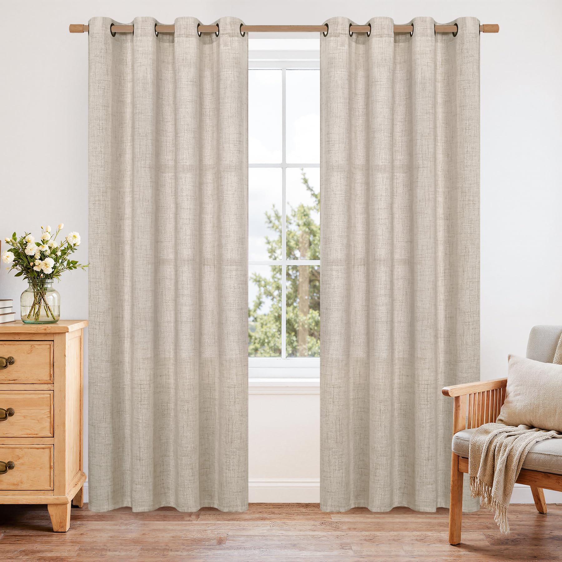 YoungsTex beige 84-inch living room drapes with soft texture and diffused light.