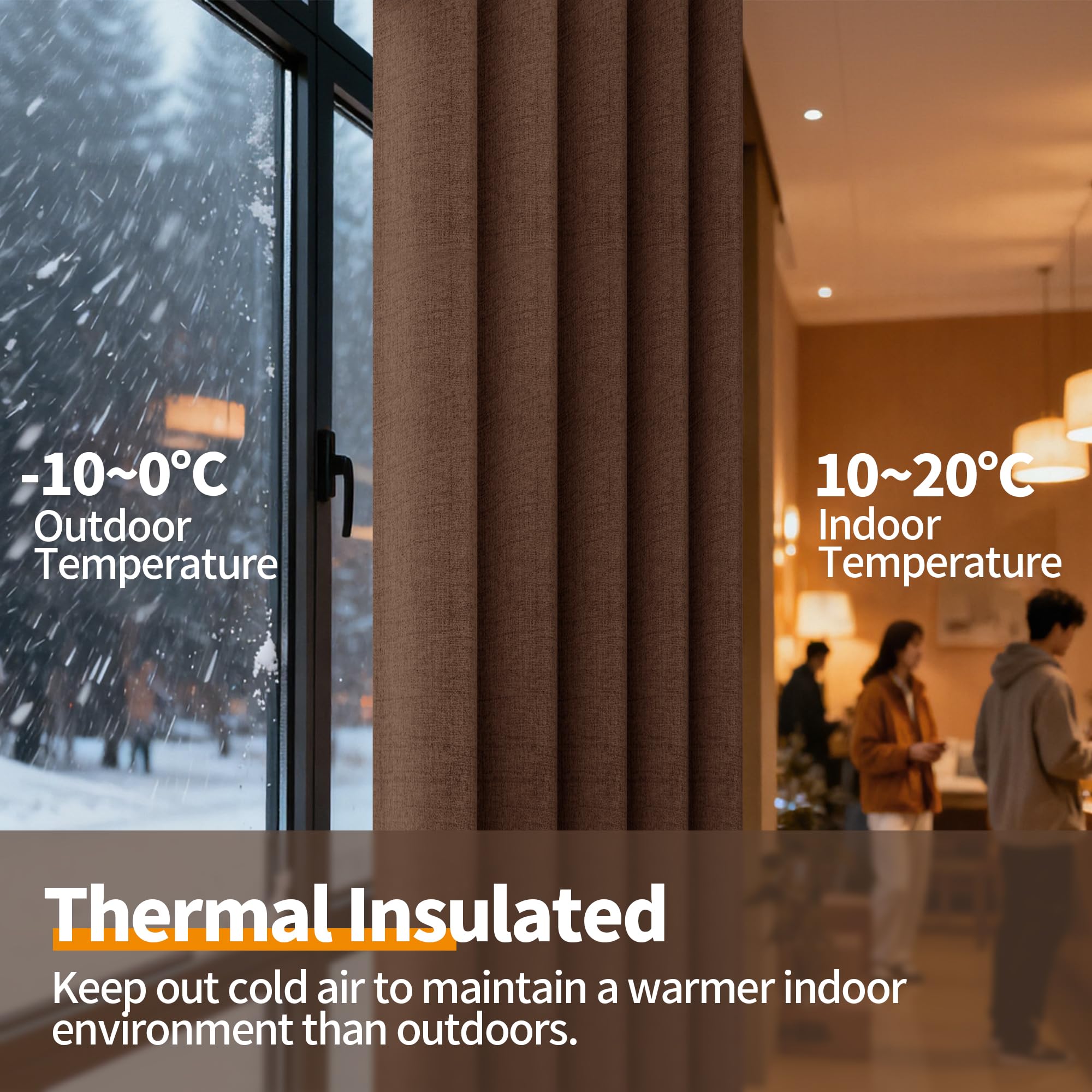 YoungsTex dark-brown linen curtains balance temperature with thermal insulation.