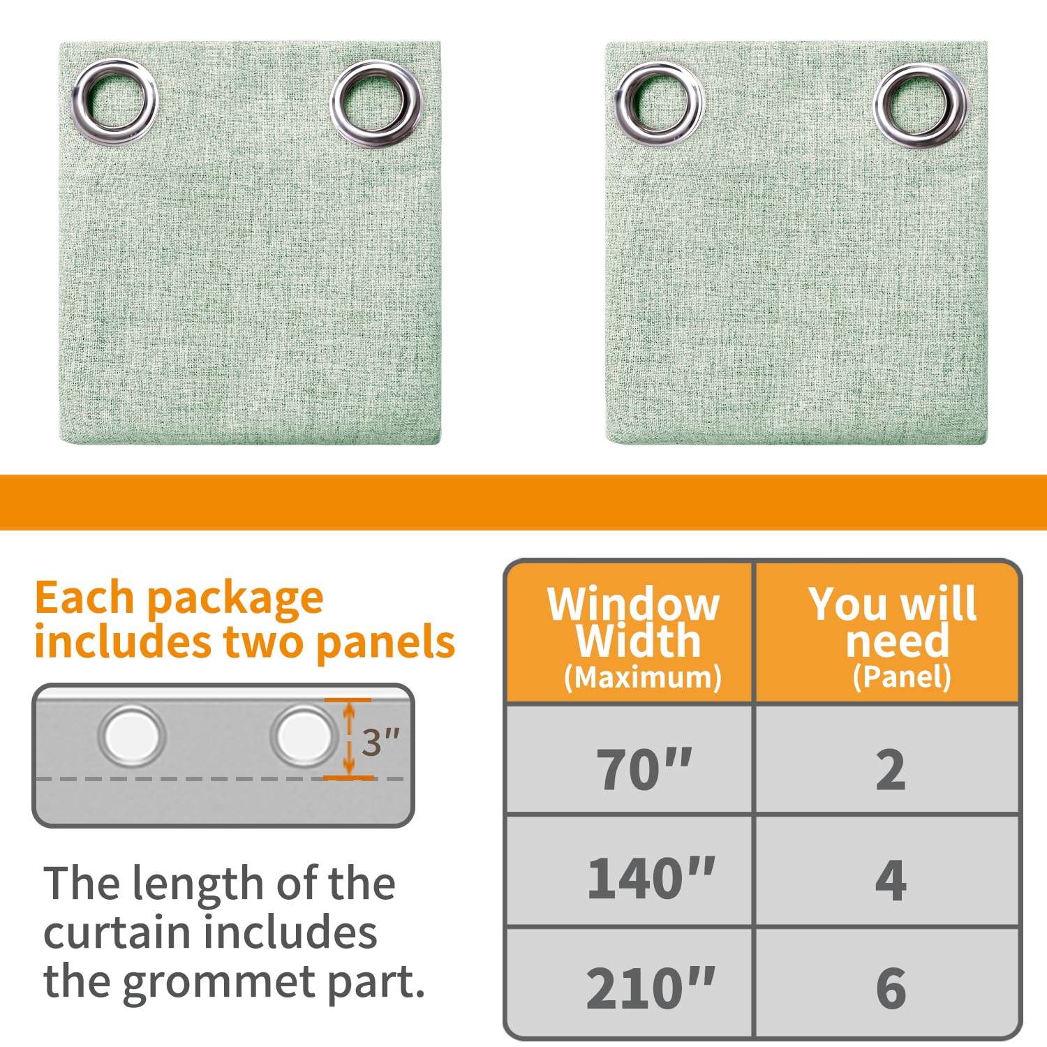 YoungsTex Green Linen Blackout Curtains rod and grommets installation demonstrates simple hanging
