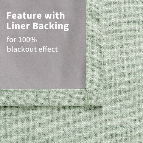 YoungsTex Green Linen Blackout Curtains care closeup indicates cold water machine wash