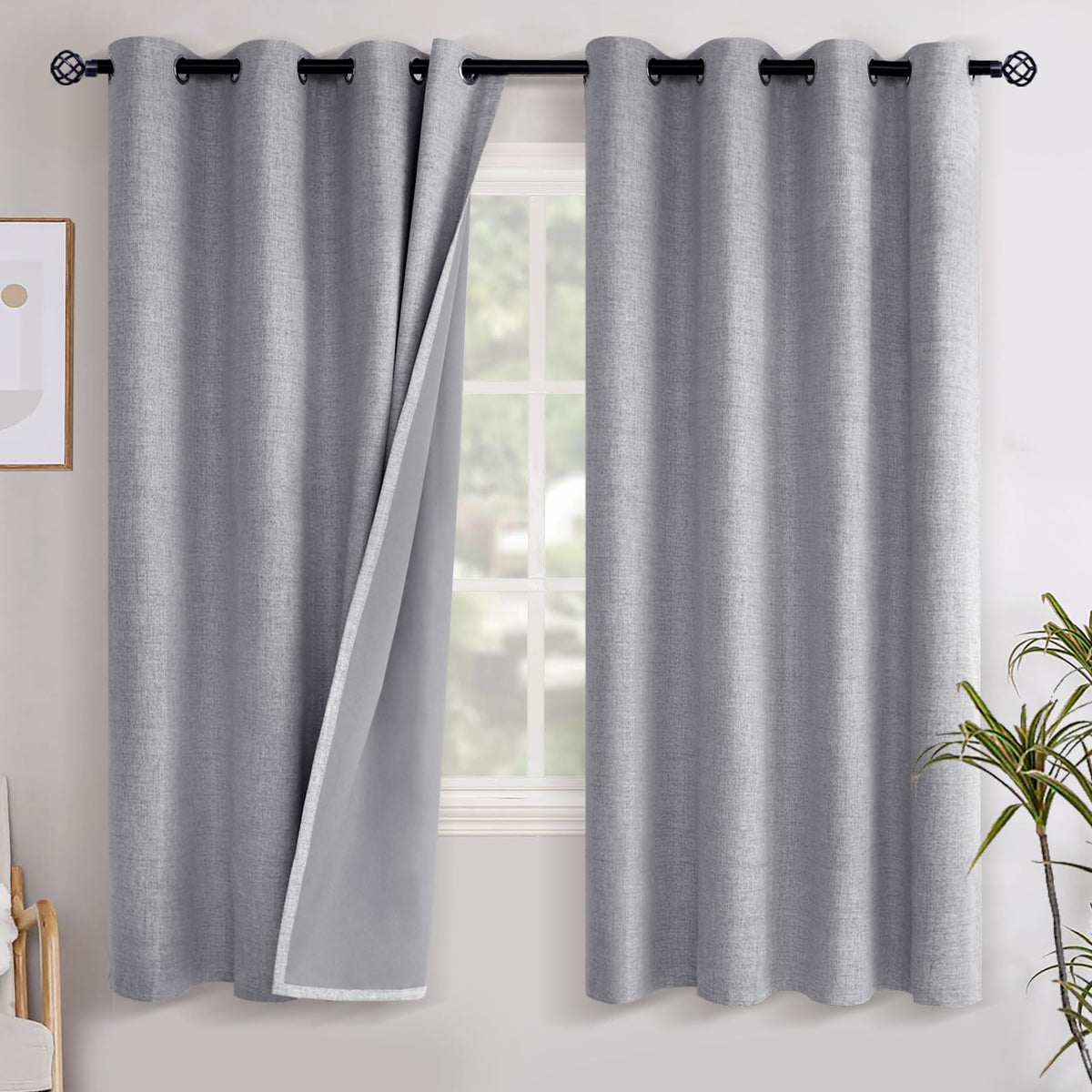 YoungsTex grey linen blackout curtain panel showing fabric texture and light-blocking potential