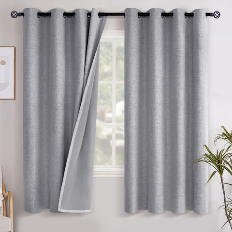 YoungsTex grey linen blackout curtain panel showing fabric texture and light-blocking potential