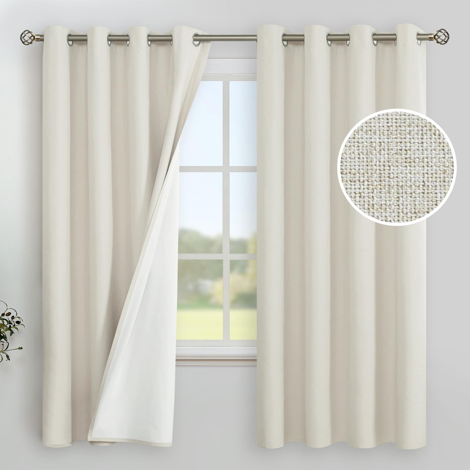 YoungsTex linen blackout curtains, 2 panels, quick installation for privacy and light control.