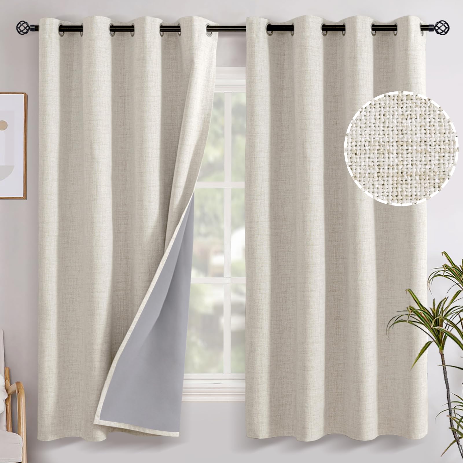 YoungsTex Linen Farmhouse Curtain Panel with sun-blocking capability for a restful morning.