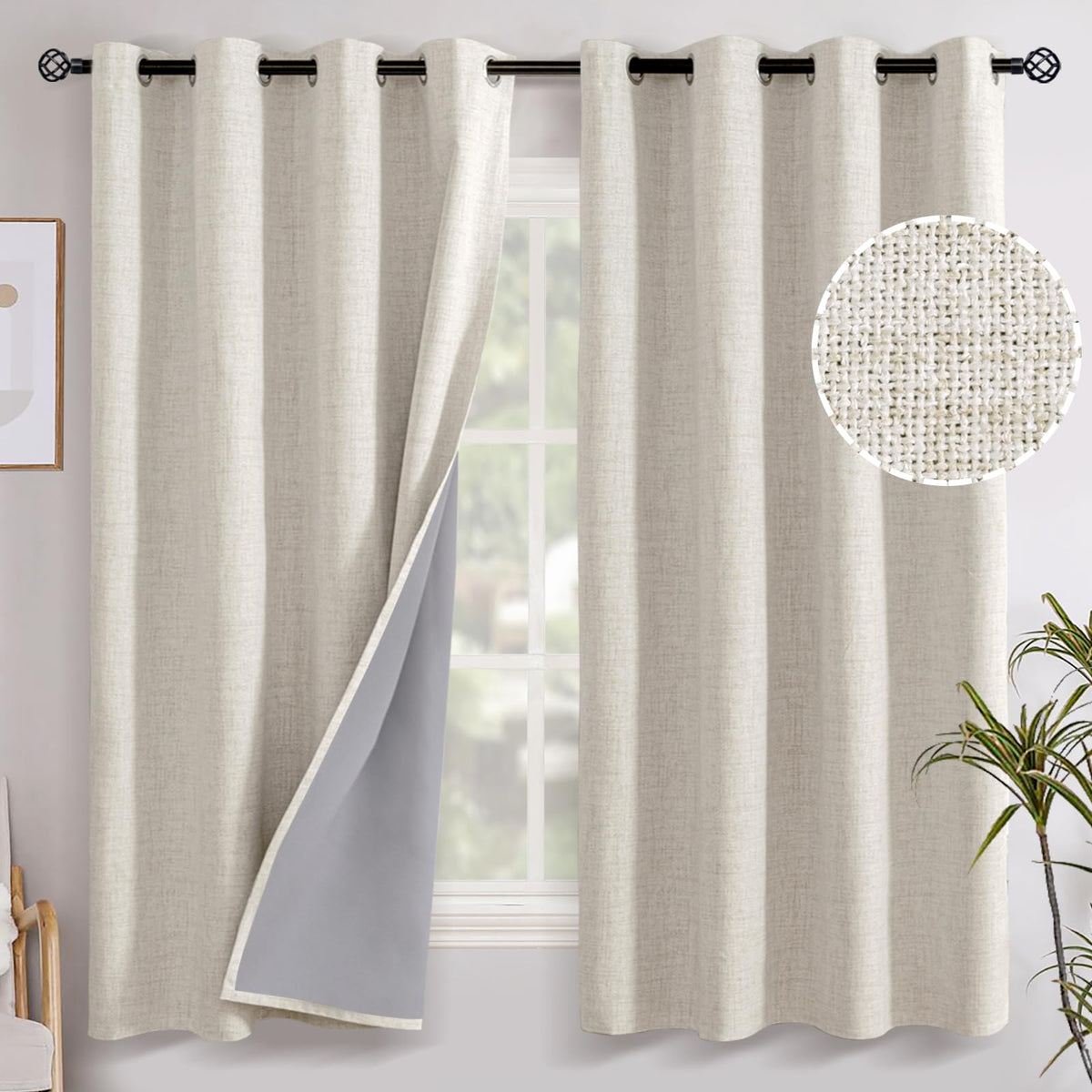 YoungsTex Linen Farmhouse Curtain Panel with sun-blocking capability for a restful morning.