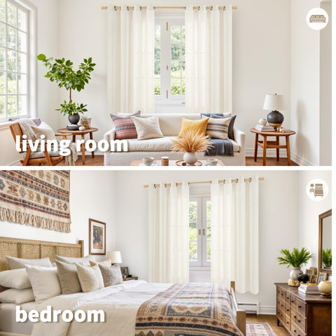 YoungsTex living room window drapes with bronze grommets provide soft light and privacy.