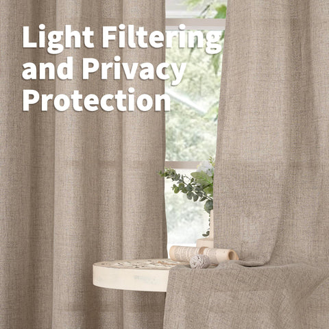 Textured linen look curtains by YoungsTex add warmth and cozy ambience.