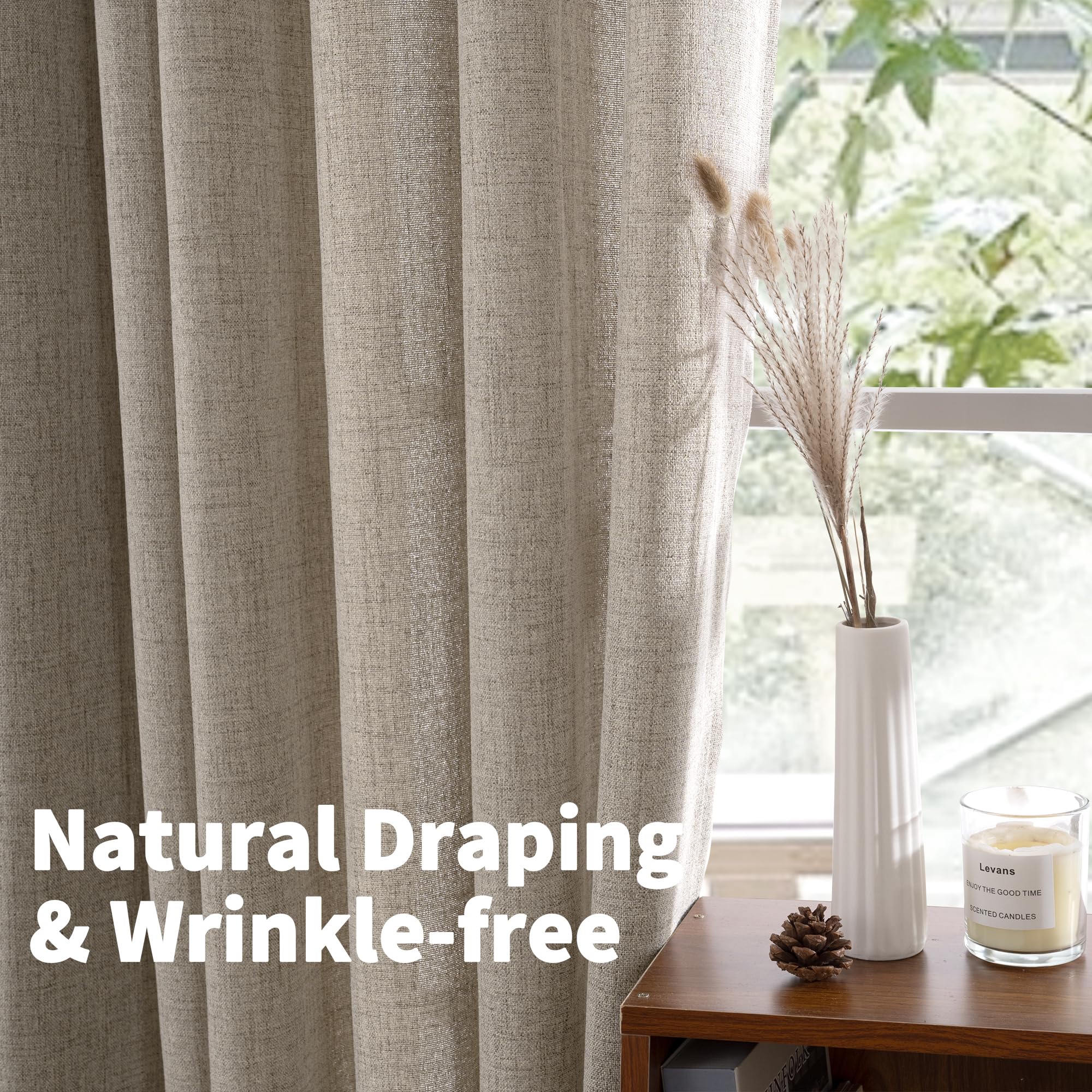 Textured fabric of YoungsTex oatmeal linen curtains