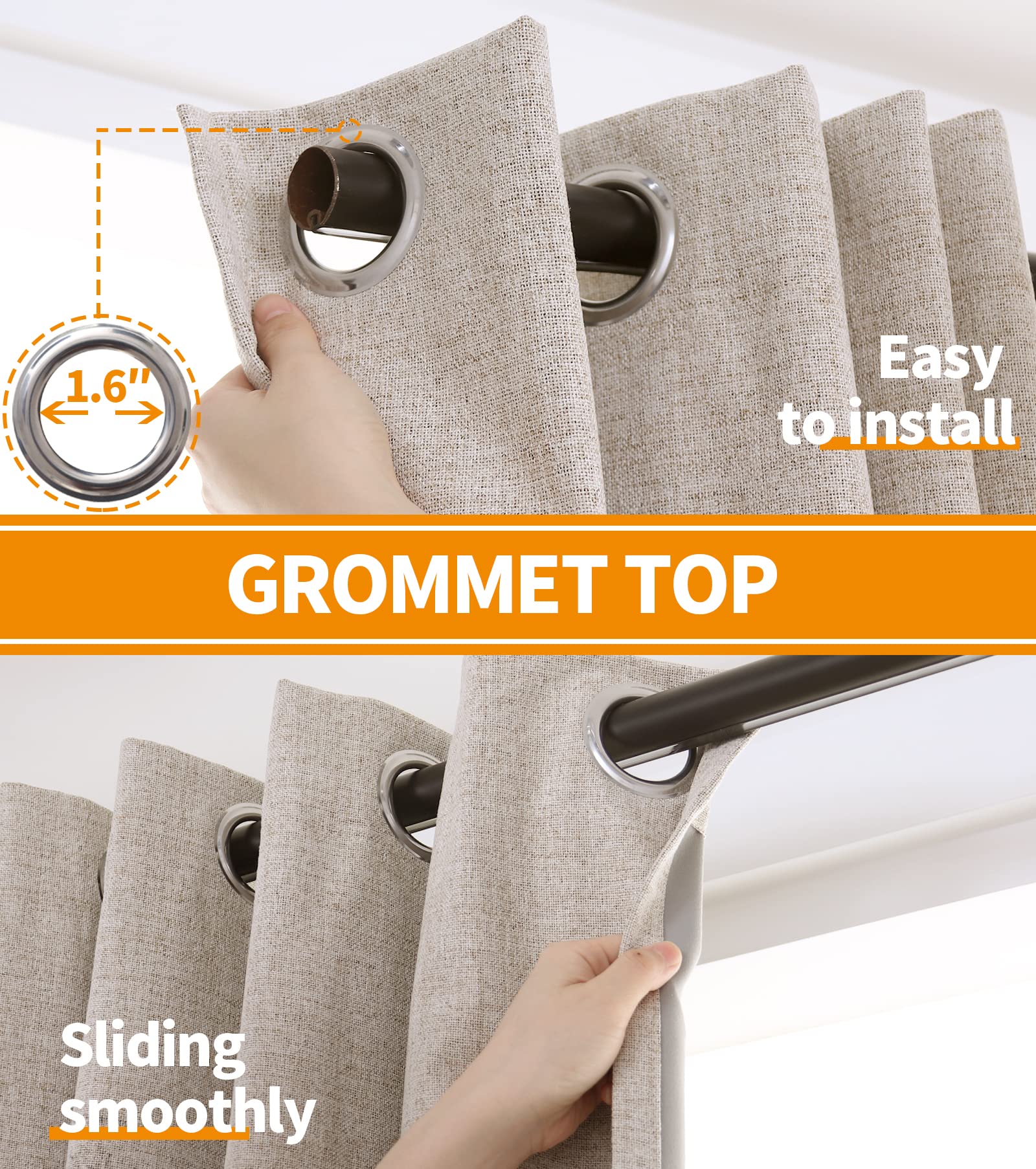 YoungsTex beige curtains are machine washable for easy care.