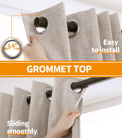 YoungsTex beige curtains are machine washable for easy care.