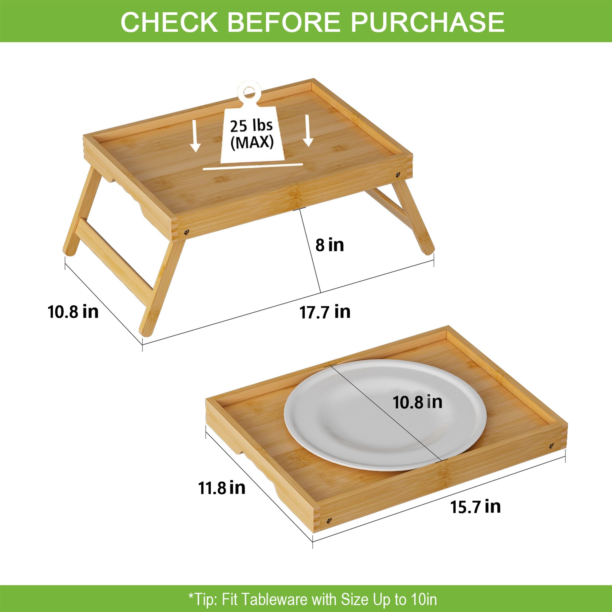 Youpehom bamboo serving tray ready for dining or laptop use