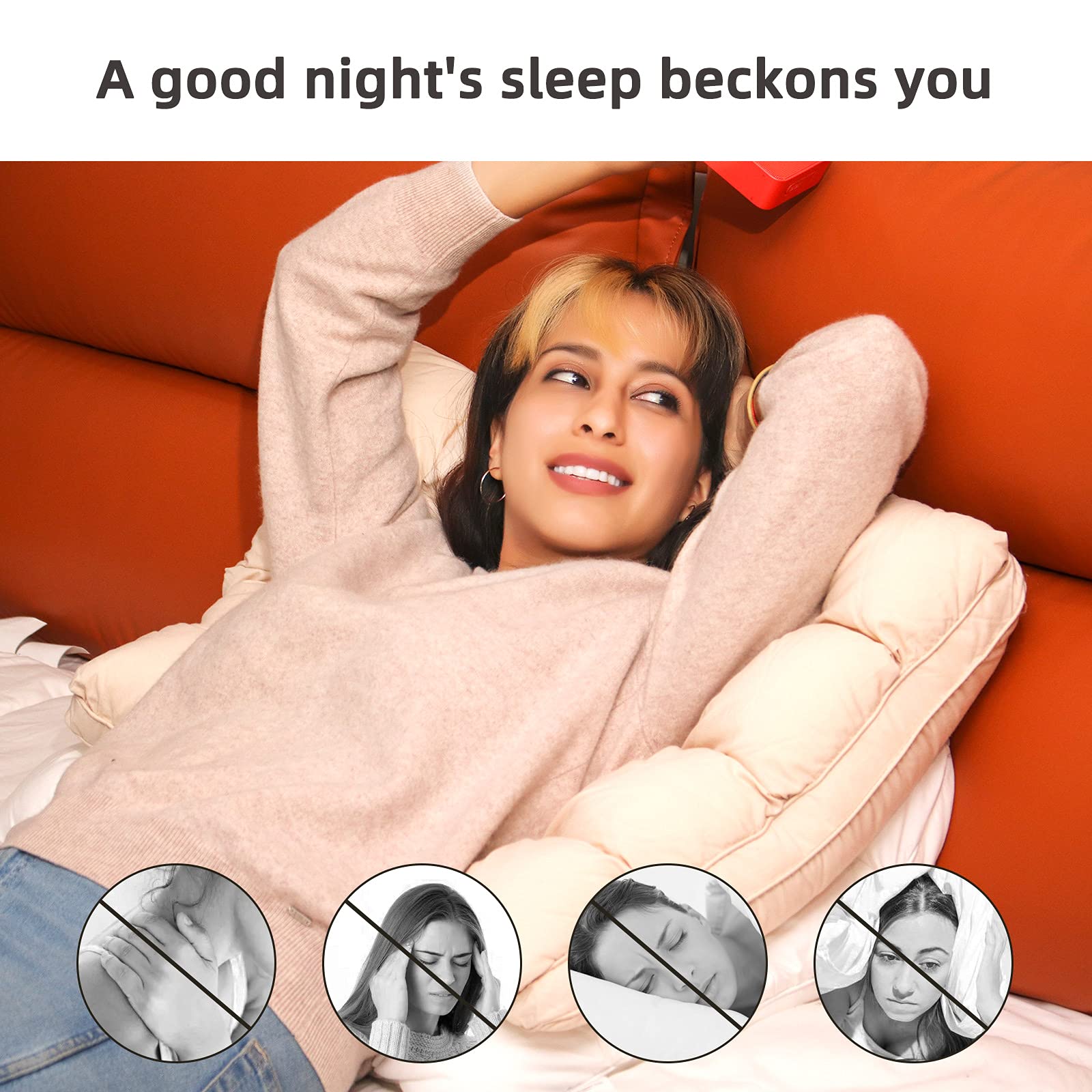 YOUR MOON pillow on a bed demonstrates versatile sleep positions.