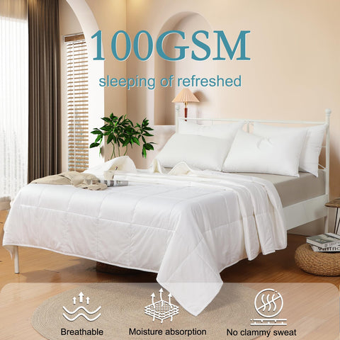 YOUR MOON Summer Lightweight Wool Comforter wool filling detail shows 100gsm light warmth.