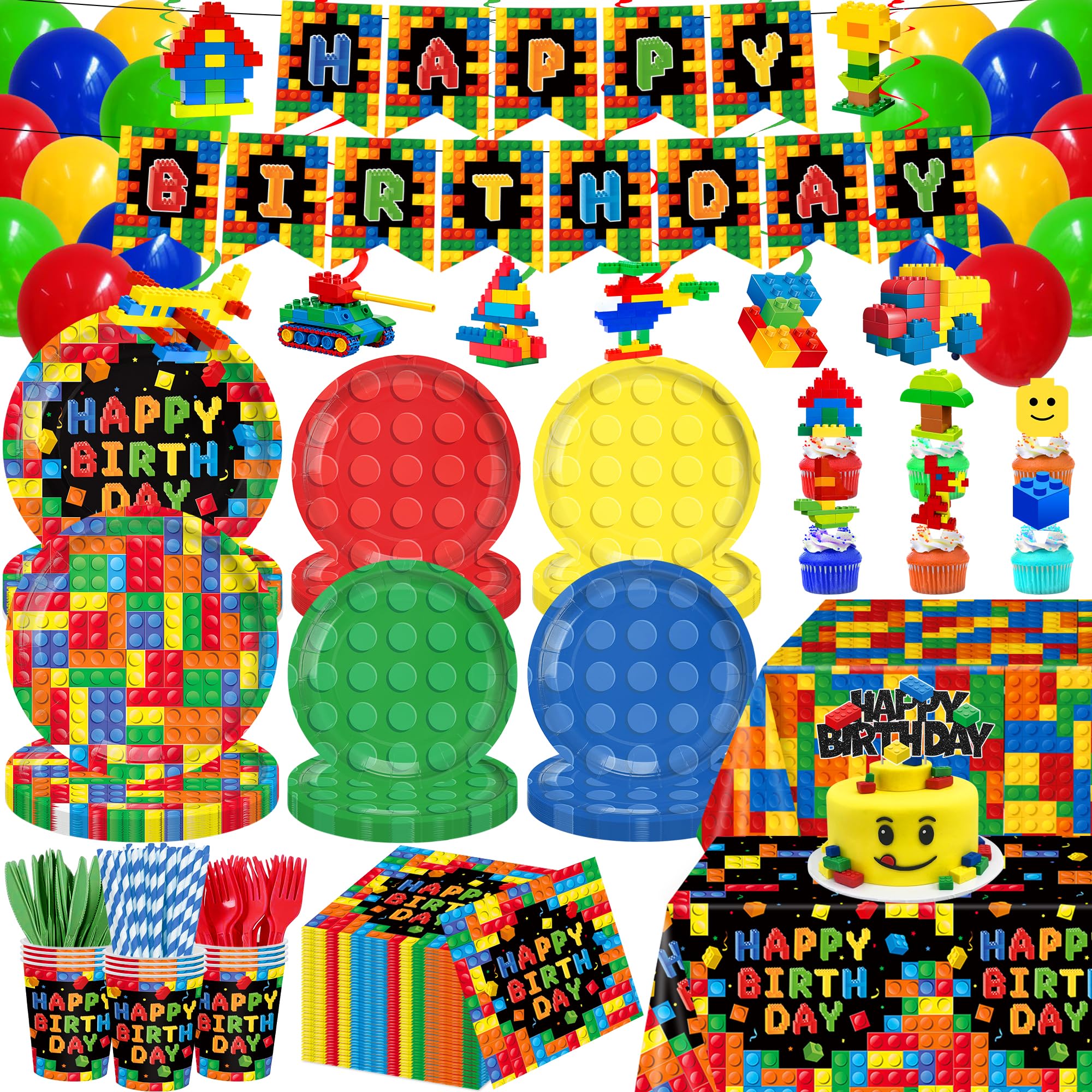 YOURUIYF Building Block party plates 9-inch with bold colors for kids' celebration