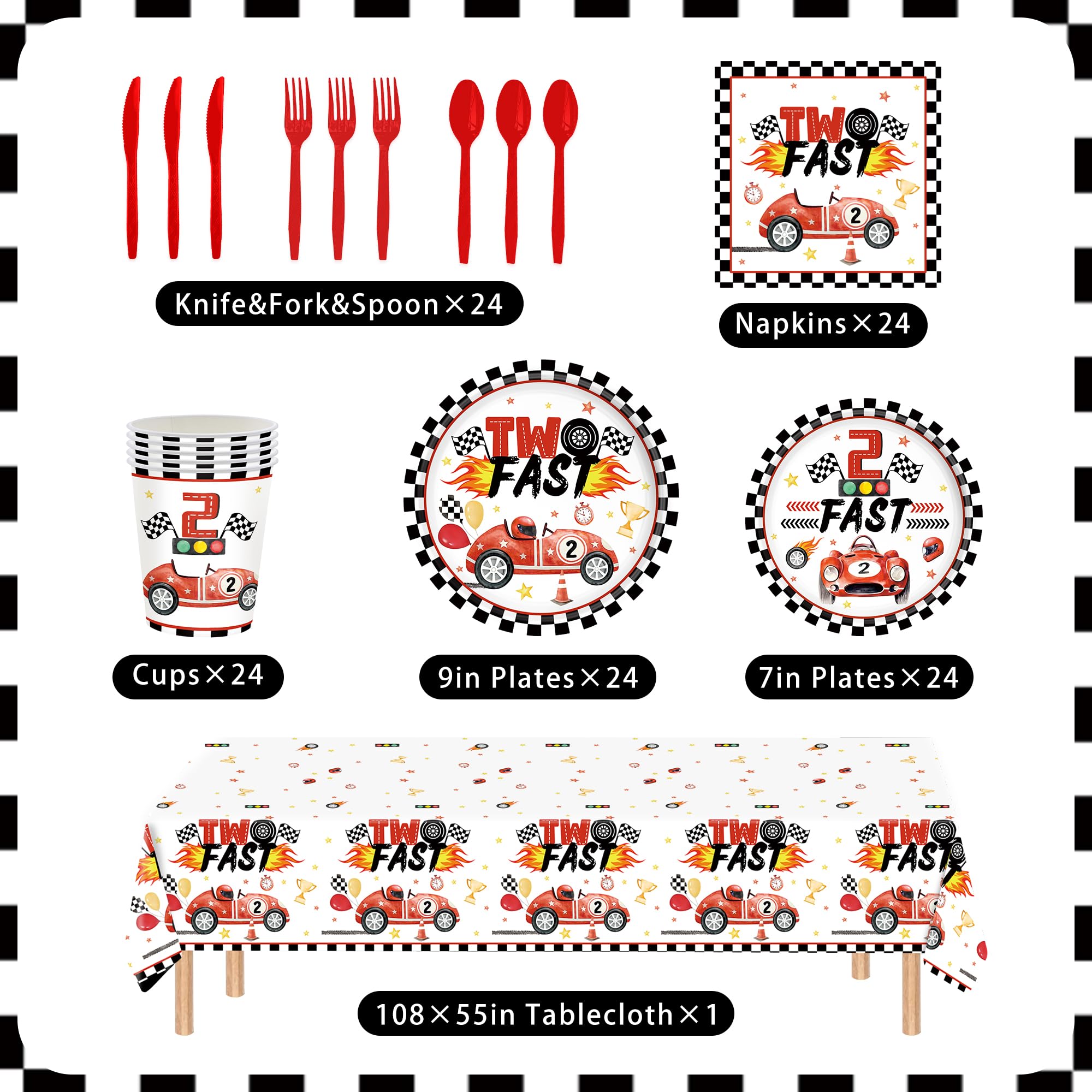 YOURUIYF two-fast 7-inch plates with bold car print for quick dining