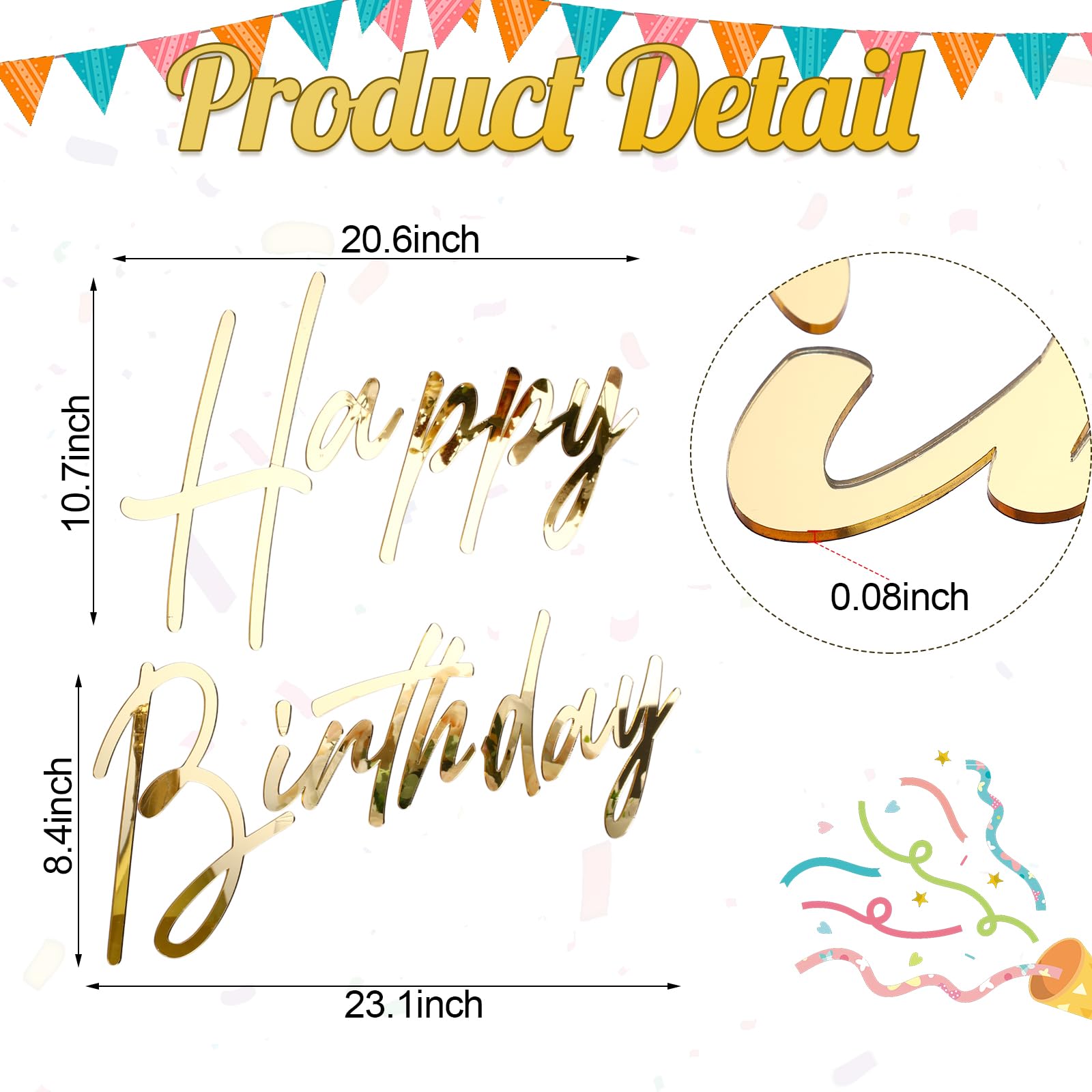 Yousoontic gold birthday letters spell celebration on smooth surfaces