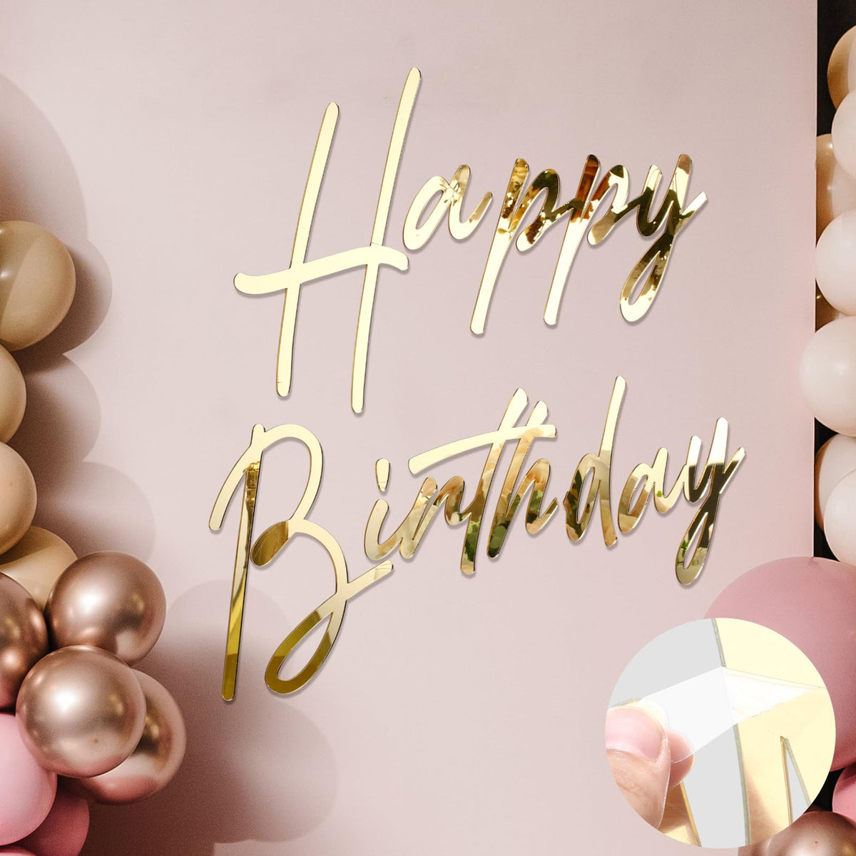 Yousoontic Happy Birthday sign backdrop in gold for photo-worthy wall