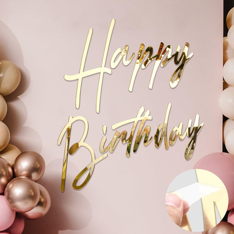 Yousoontic Happy Birthday sign backdrop in gold for photo-worthy wall