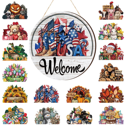 Yousoontic welcome sign with interchangeable discs for year-round curb appeal