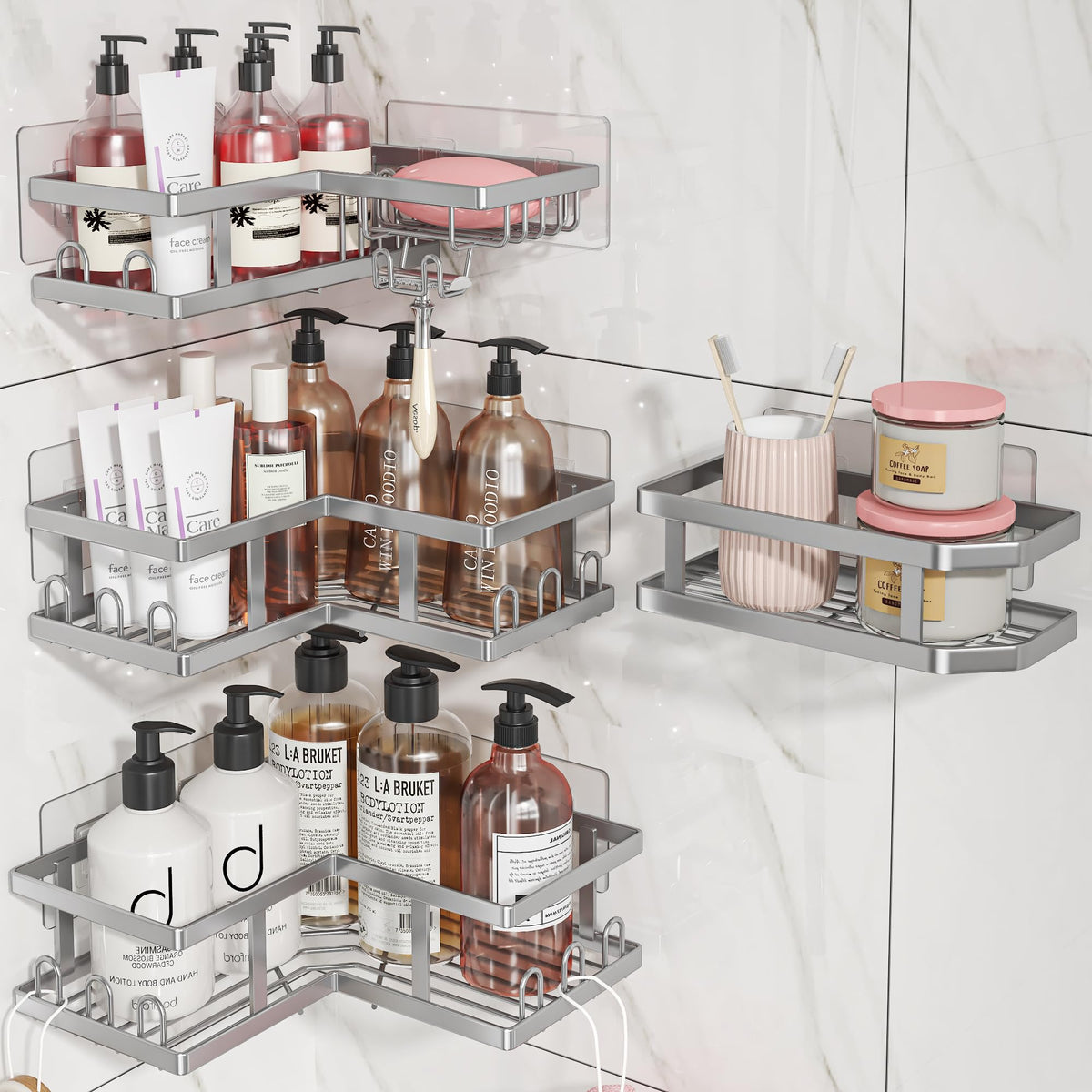 Youvip corner shower caddy mounted in a bathroom corner for clutter-free storage