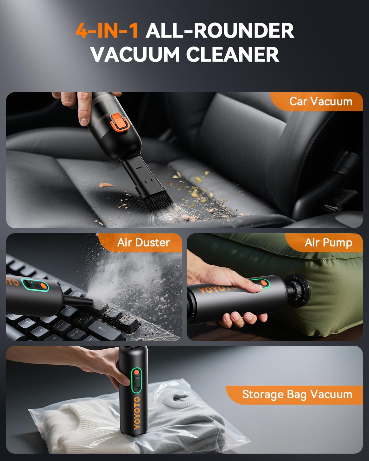 Yoyoto 4-in-1 tool blends suction, inflation, and blowing for versatile cleaning