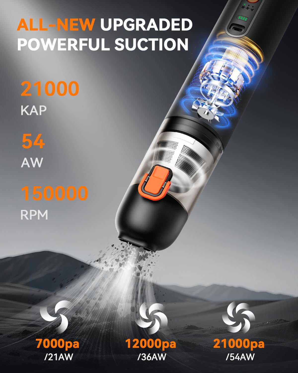 Yoyoto handheld vacuum shows 3 cleaning modes for quick to thorough jobs
