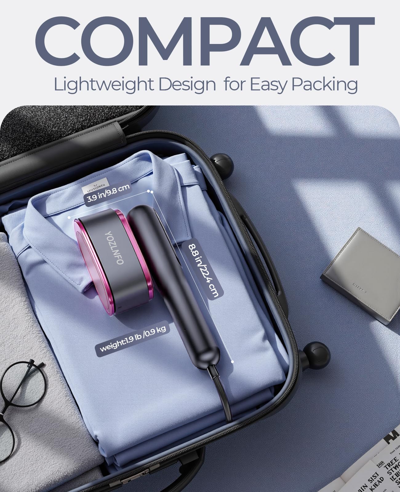 YOZLNFO travel steamer compact size fits in bag