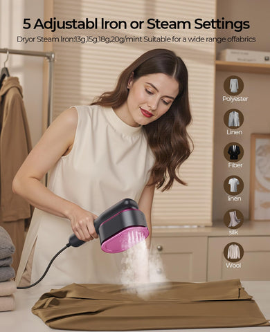 YOZLNFO travel steamer pink with five steam levels for delicate to heavy fabrics