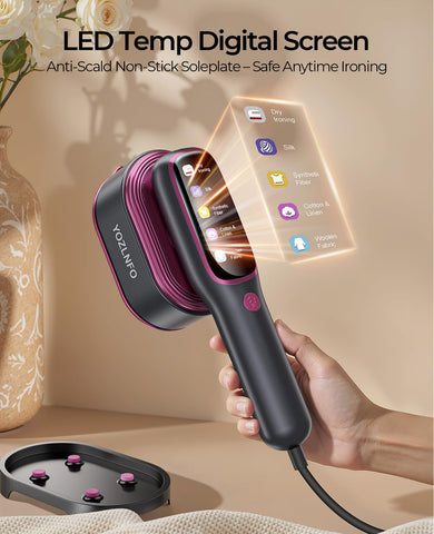 YOZLNFO travel steamer pink ceramic panel provides even heat and durability