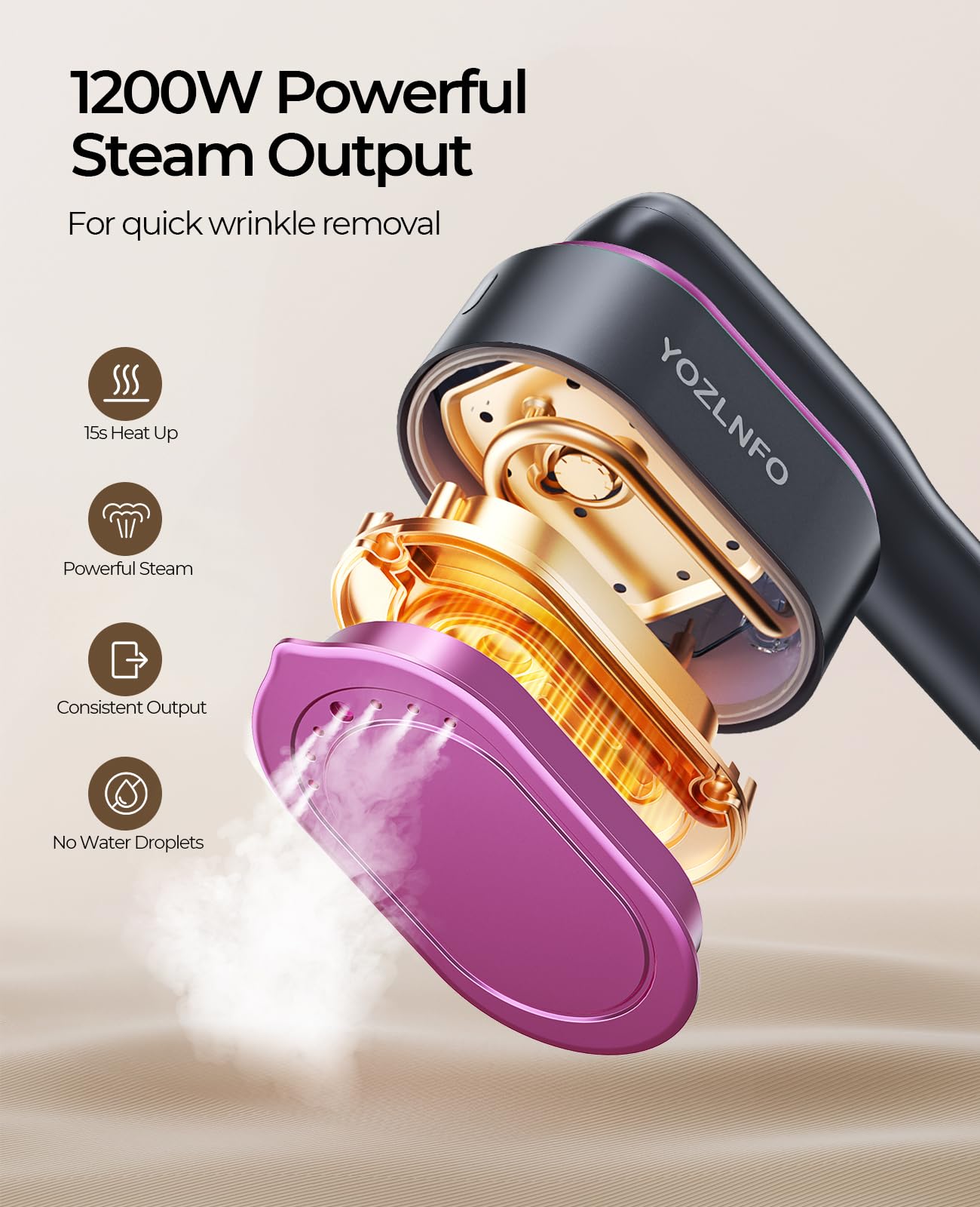 YOZLNFO travel steamer pink heat-up in 15 seconds for fast wrinkle removal