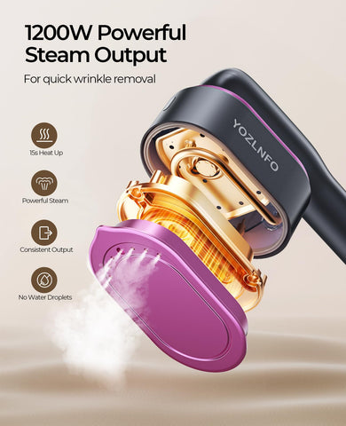 YOZLNFO travel steamer pink heat-up in 15 seconds for fast wrinkle removal