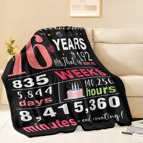 YPURTSD Sweet-16-gift-blanket on a sofa, decorative and practical.