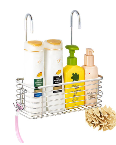 YQh hanging shower rack mounted on a door for drill-free installation.